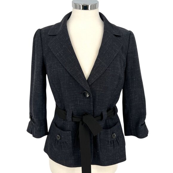 Classiques Entier Wool Linen Tie Waist Blazer Jacket Navy Blue Size 6 - Picture 14 of 14